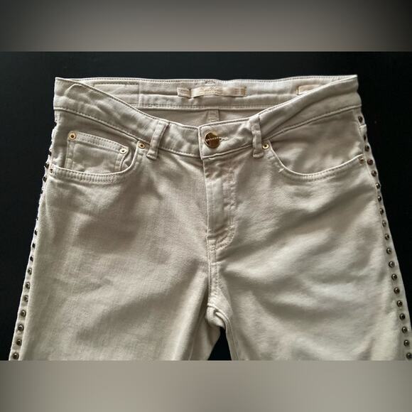 ZARA WOMAN ‘Cigarette Leg’ Studded Cream Denim Jeans sz 4 - Picture 3 of 16